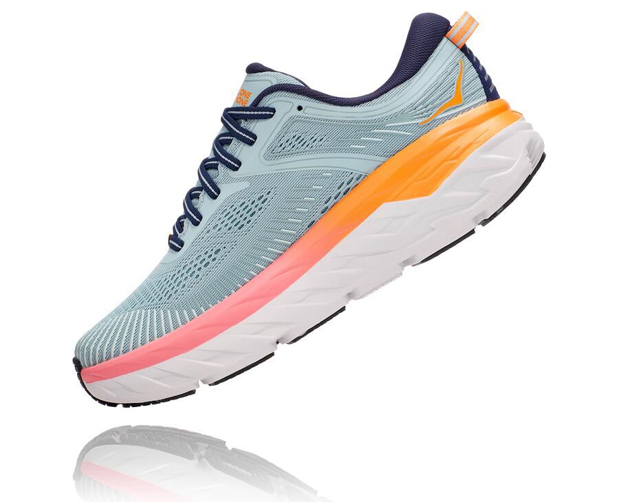 Hoka One One Womens Running Shoes - Bondi 7 - Blue - TIGE13786